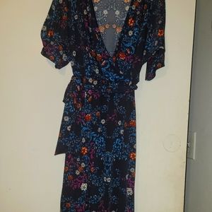 Navy Floral Faux Wrap Dress